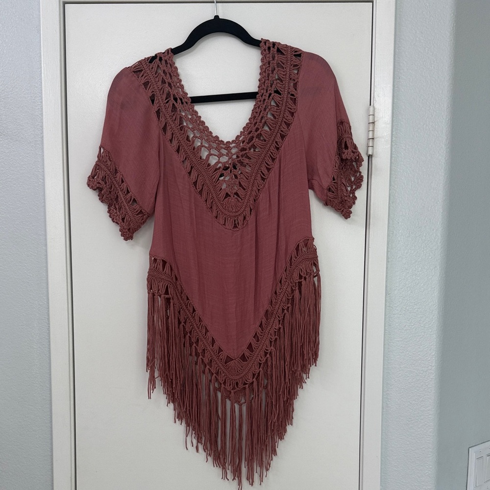Elegant Crochet Fringe Blouse - Mauve